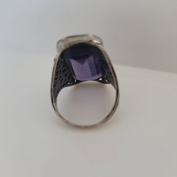 Antique Art Deco Glass & Sterling Ring - Picture 4 of 7